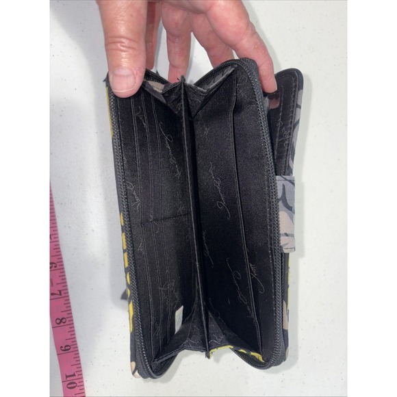 Vera Bradley Clutch  Turn Lock Wallet Organizer Black and Yellow Retired - Picture 4 of 5